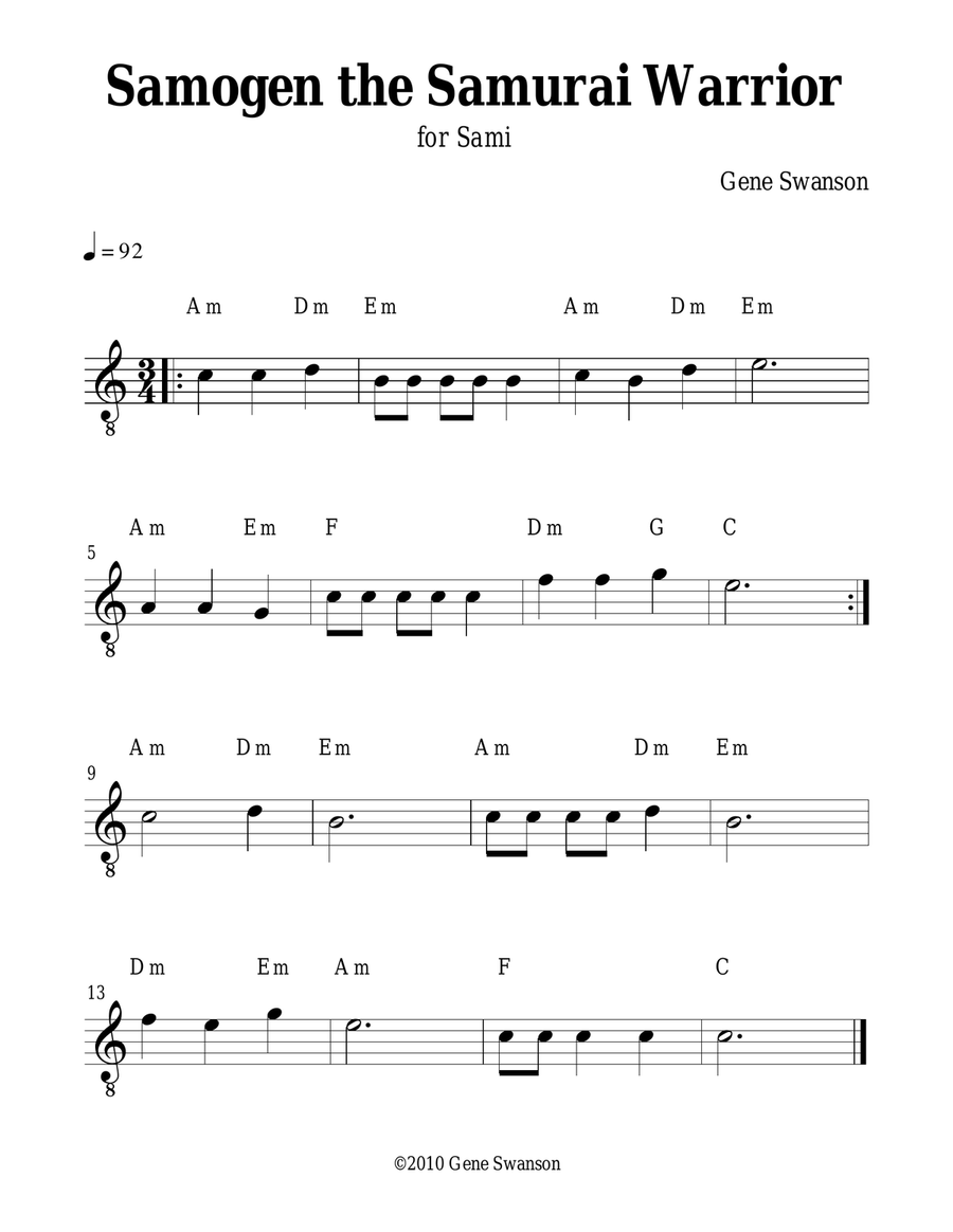 Samogen the Samurai Warrior - Play Along! Piano scores gallery preview page 1