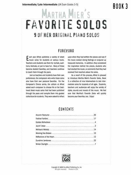 Martha Mier's Favorite Solos, Book 3