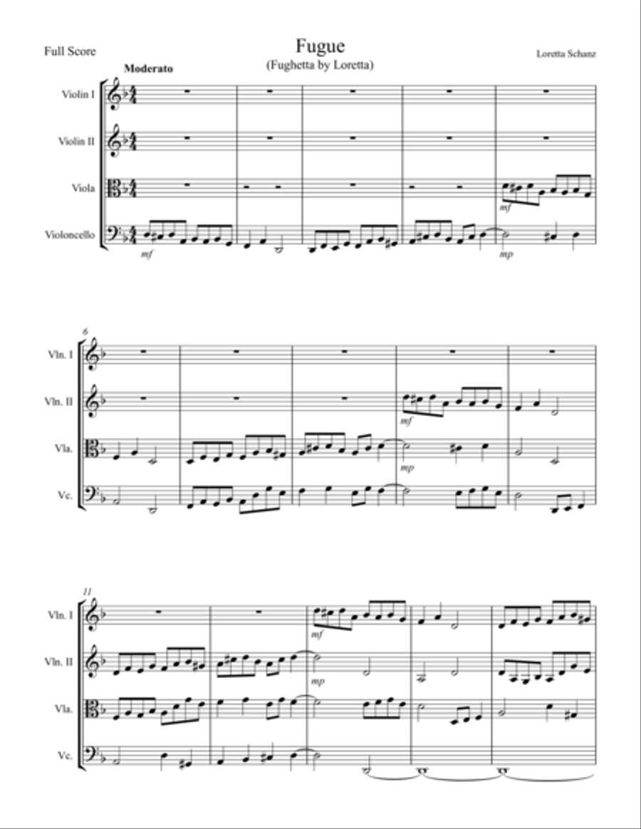 Fughetta by Loretta Fughetta by Loretta String Quartet scores gallery preview page 1