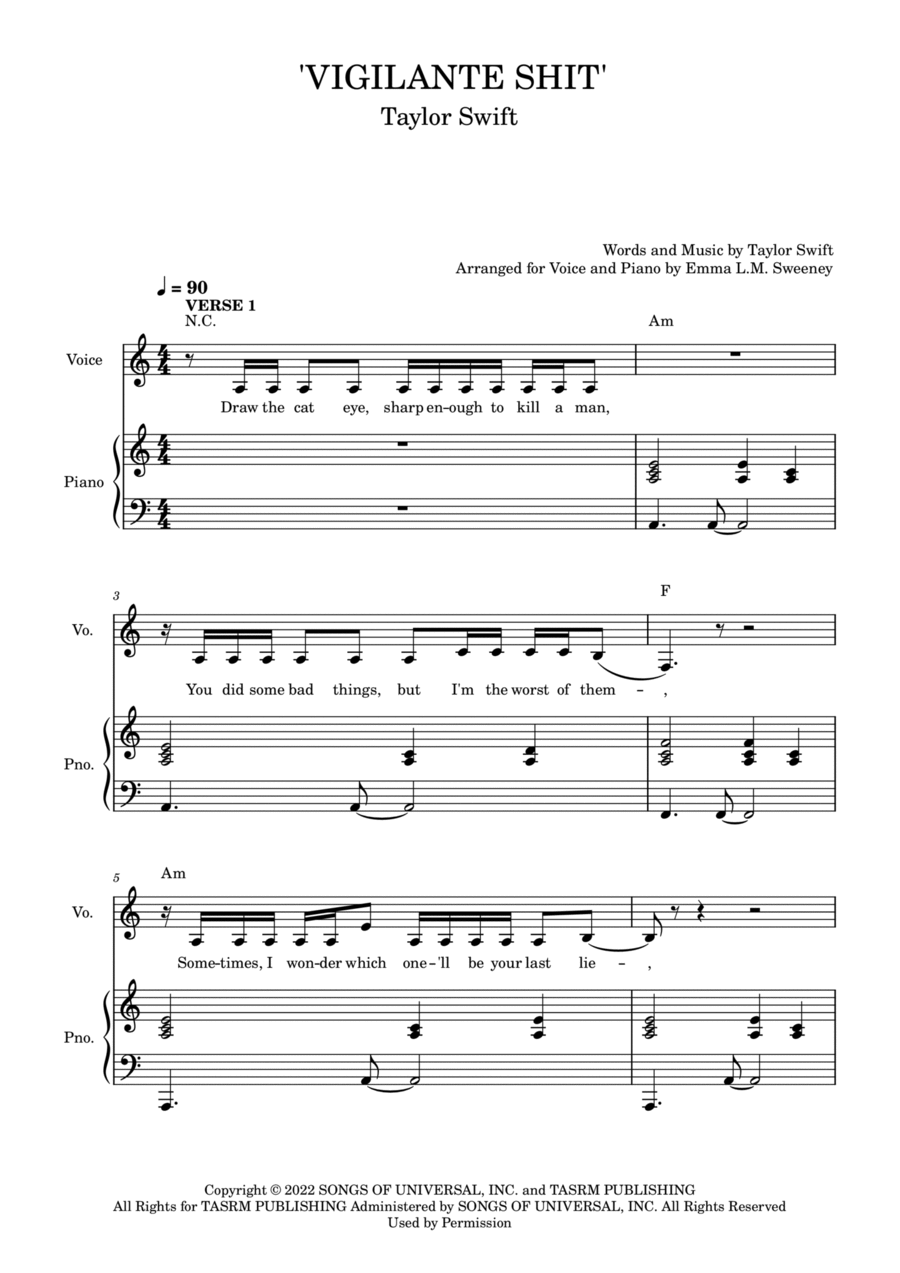 Vigilante Shit Piano, Vocal, Guitar scores gallery preview page 1