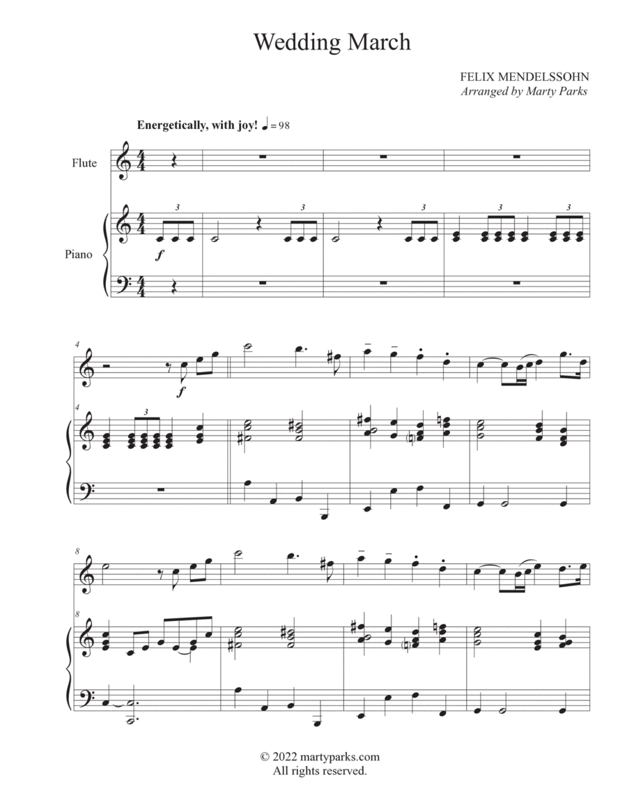 Wedding March (Flute-Piano) Flute Solo scores gallery preview page 1