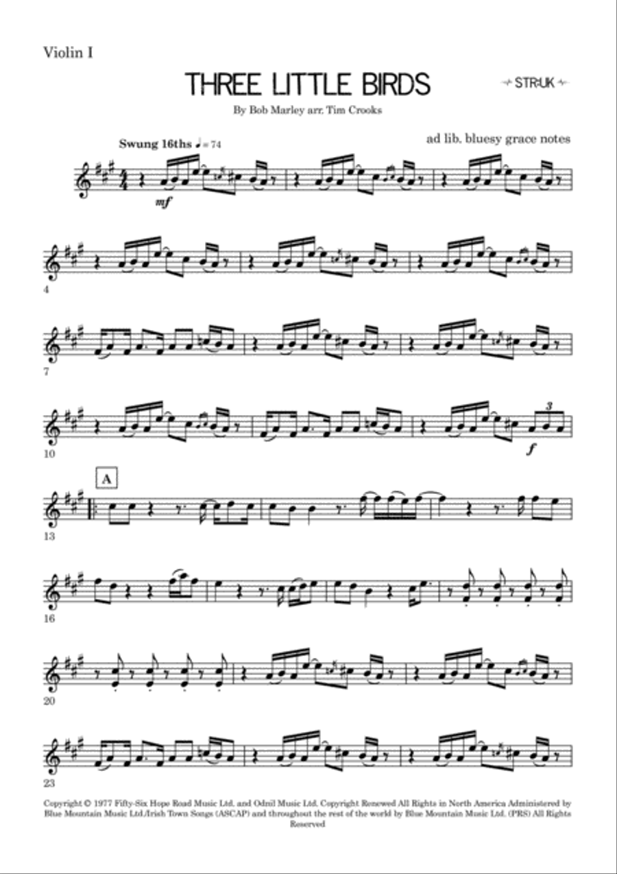 Three Little Birds String Quartet scores gallery preview page 5
