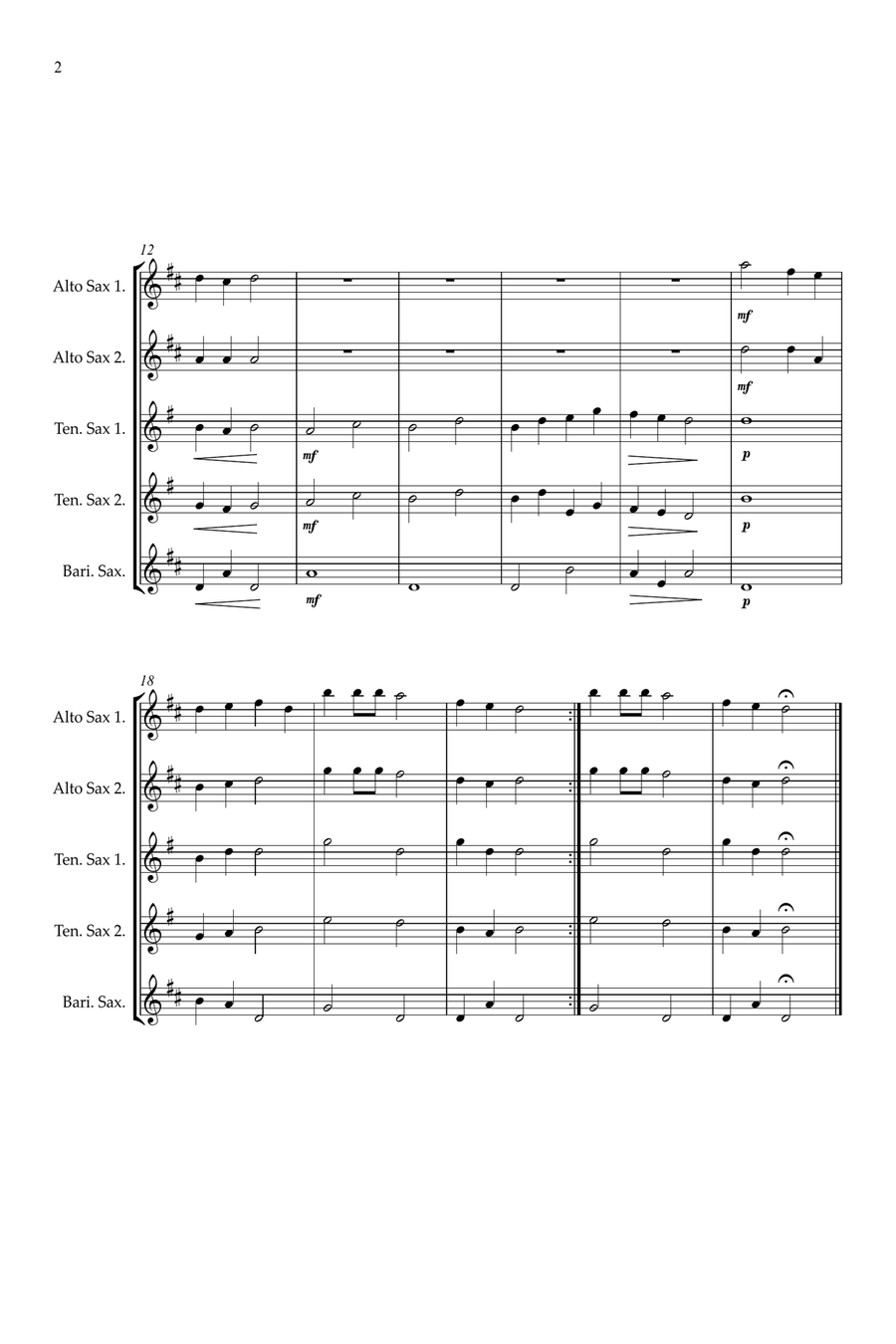 Deck The Halls for Sax quintet Saxophone Quintet scores gallery preview page 2