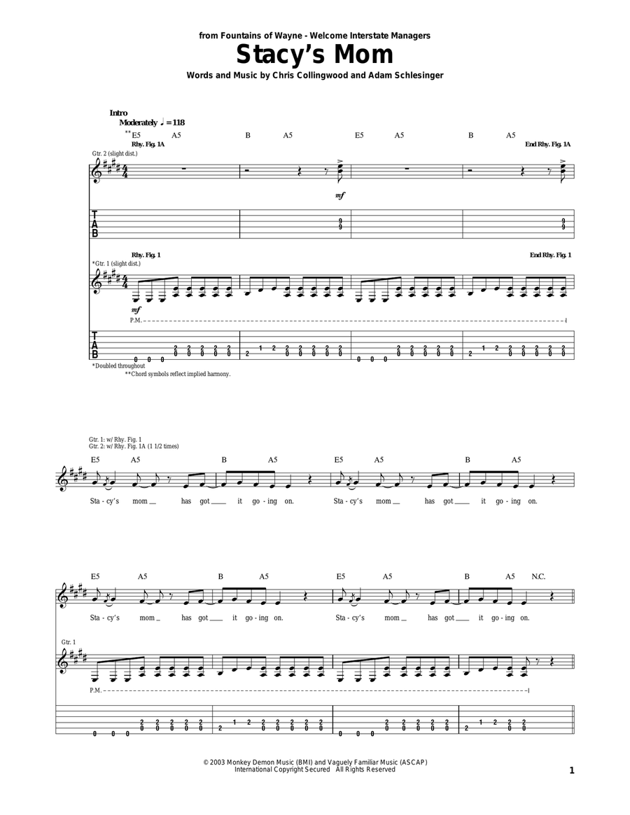 Stacy's Mom Acoustic Guitar scores gallery preview page 1