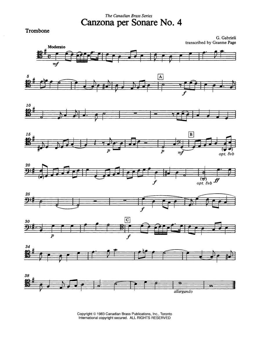 Canzona Per Sonare No. 4 - Trombone (B.C.) Brass Ensemble scores gallery preview page 1