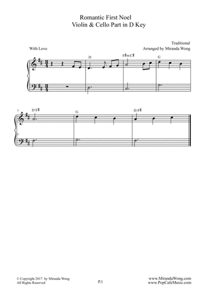 Romantic First Noel - Violin, Piano and Cello in D Key (With Chords) image number null