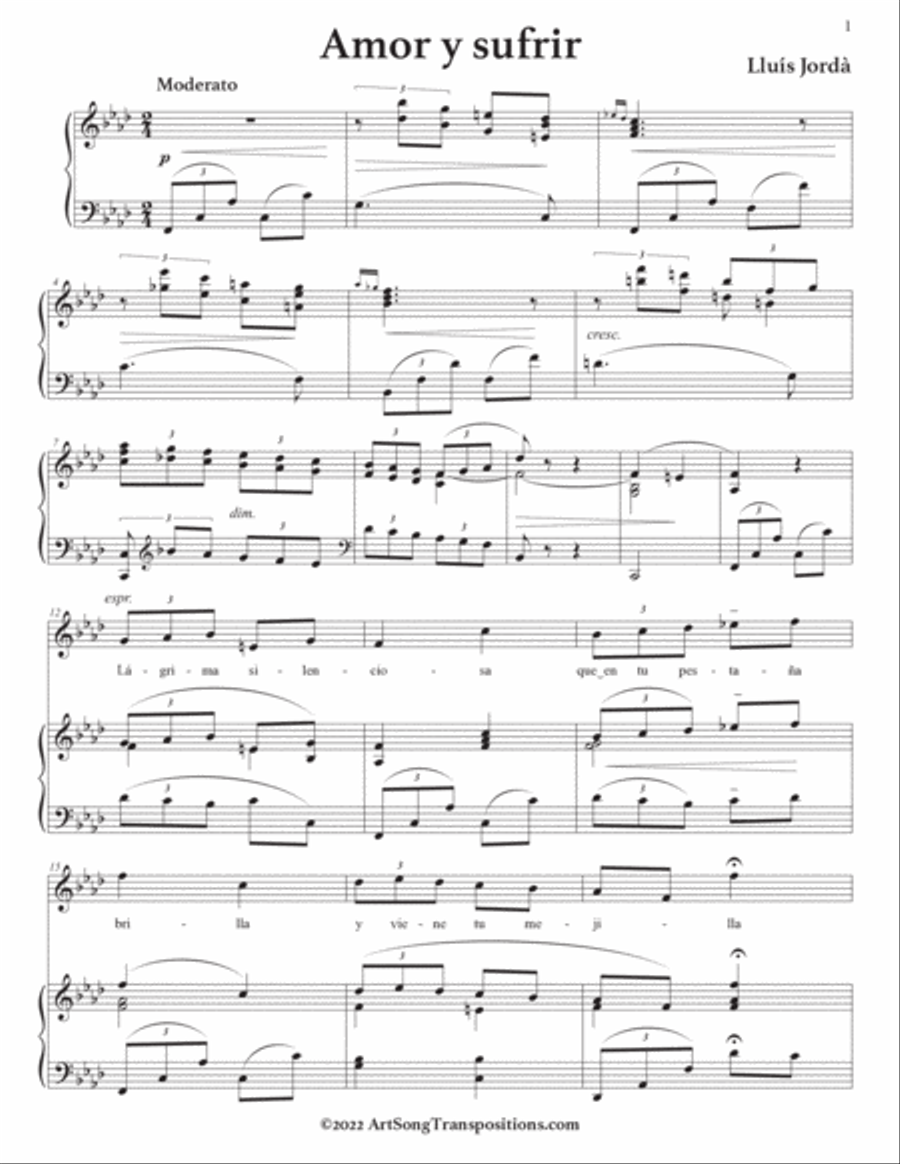 JORDÀ: Amar y sufrir (transposed to F minor) Voice scores gallery preview page 2