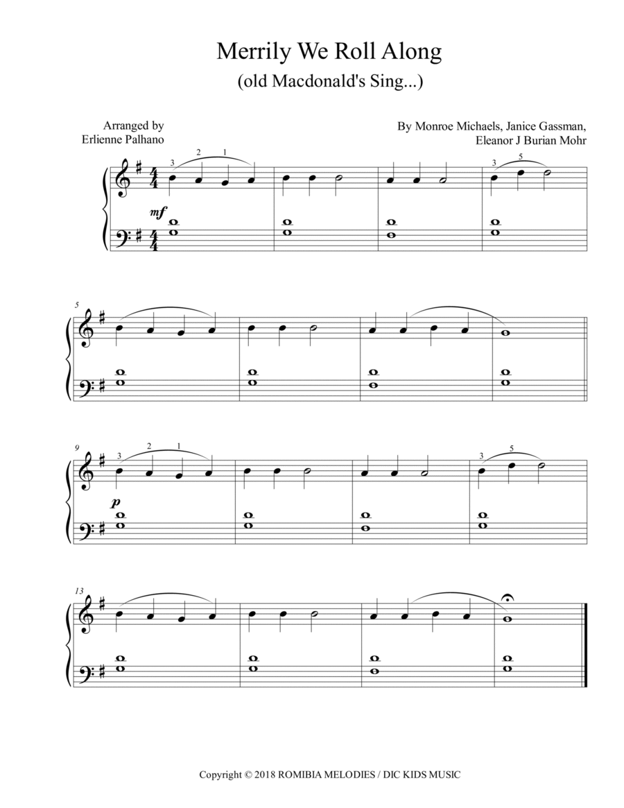 Merrily We Roll Along (old Macdonald's Sing...) Easy Piano scores gallery preview page 1
