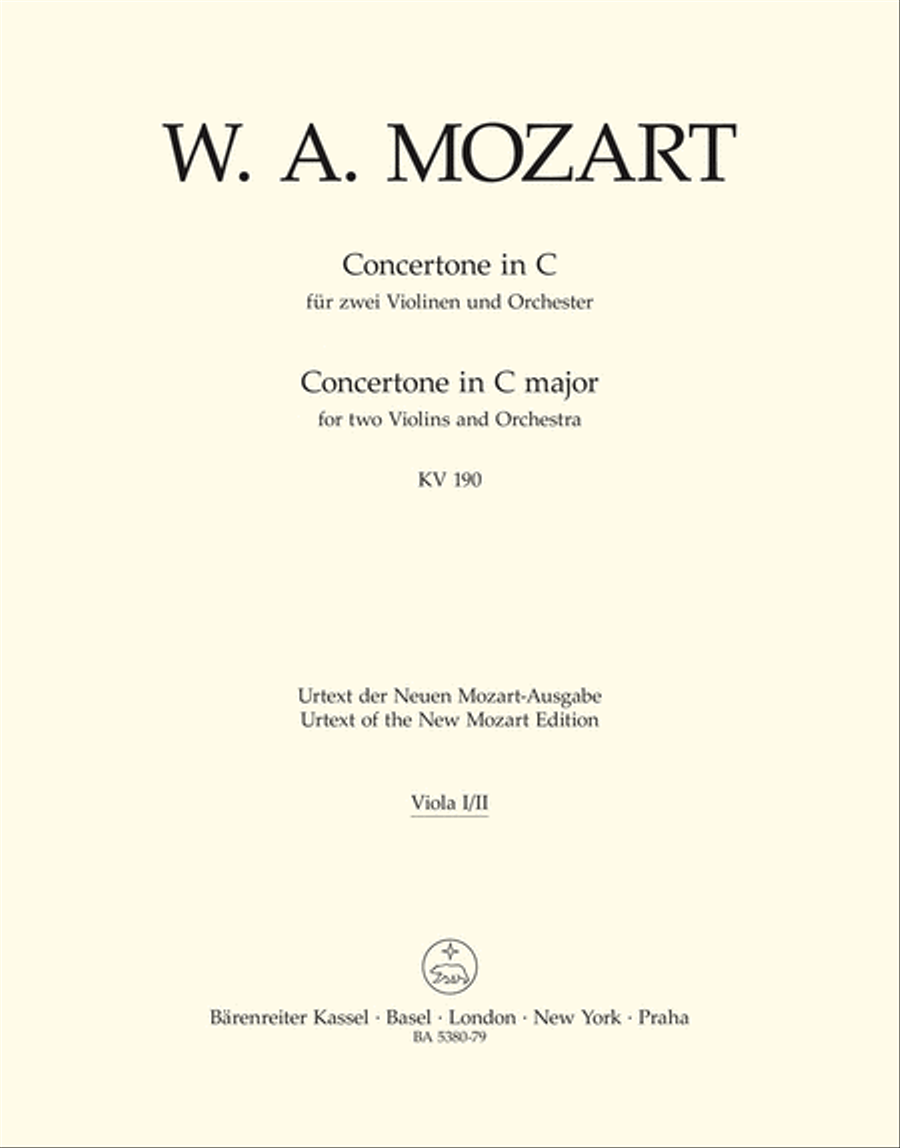 Concertone for two Violins and Orchestra C major, KV 190 (166b, KV6:186 E) by Wolfgang Amadeus Mozart Violin - Sheet Music