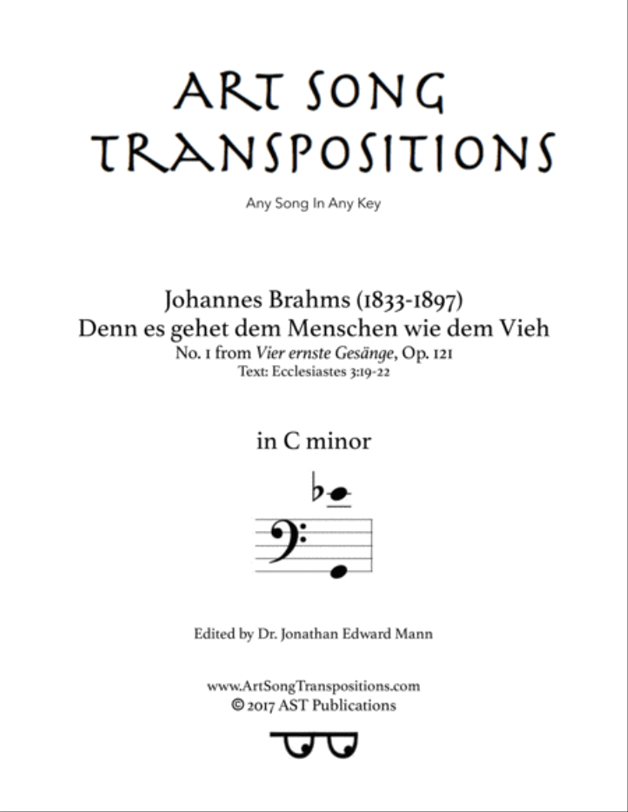 Denn es gehet dem Menschen wie dem Vieh, Op. 121 no. 1 (C minor, bass clef)