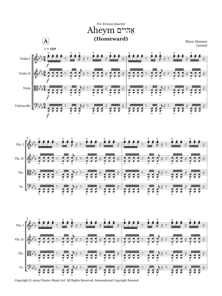 Aheym (String quartet score and parts) Cello scores gallery preview page 1