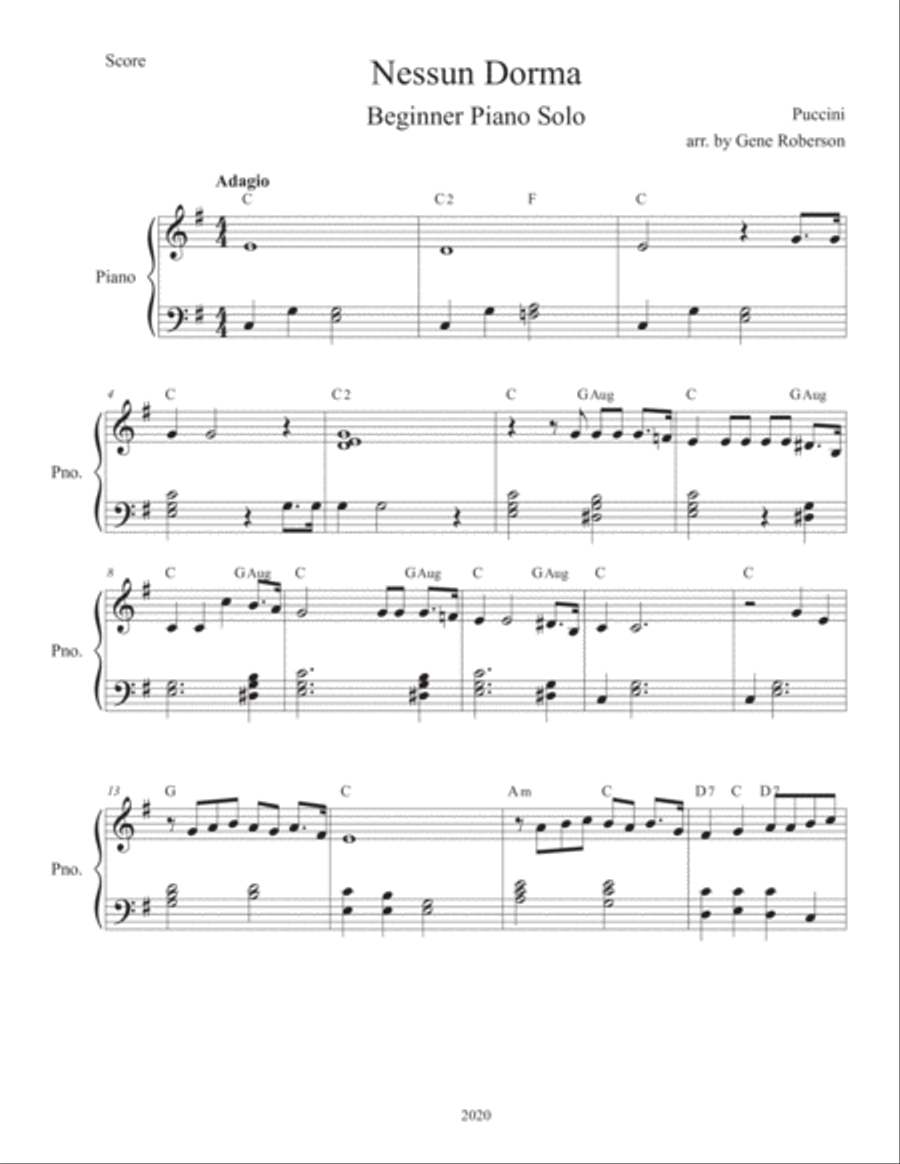 Nessun Dorma Beginner Piano Easy Piano scores gallery preview page 2