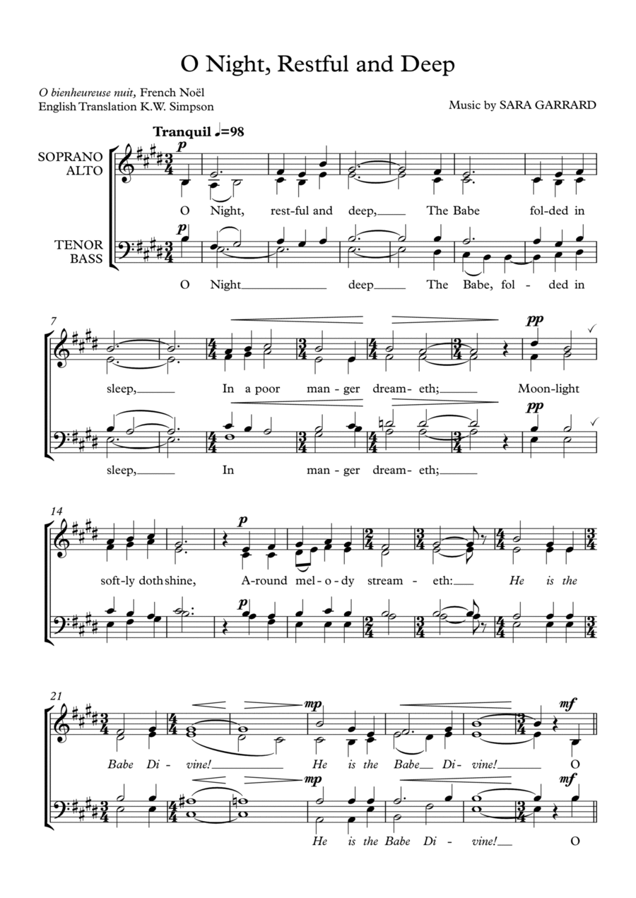 O Night, Restful and Deep 4-Part scores gallery preview page 1
