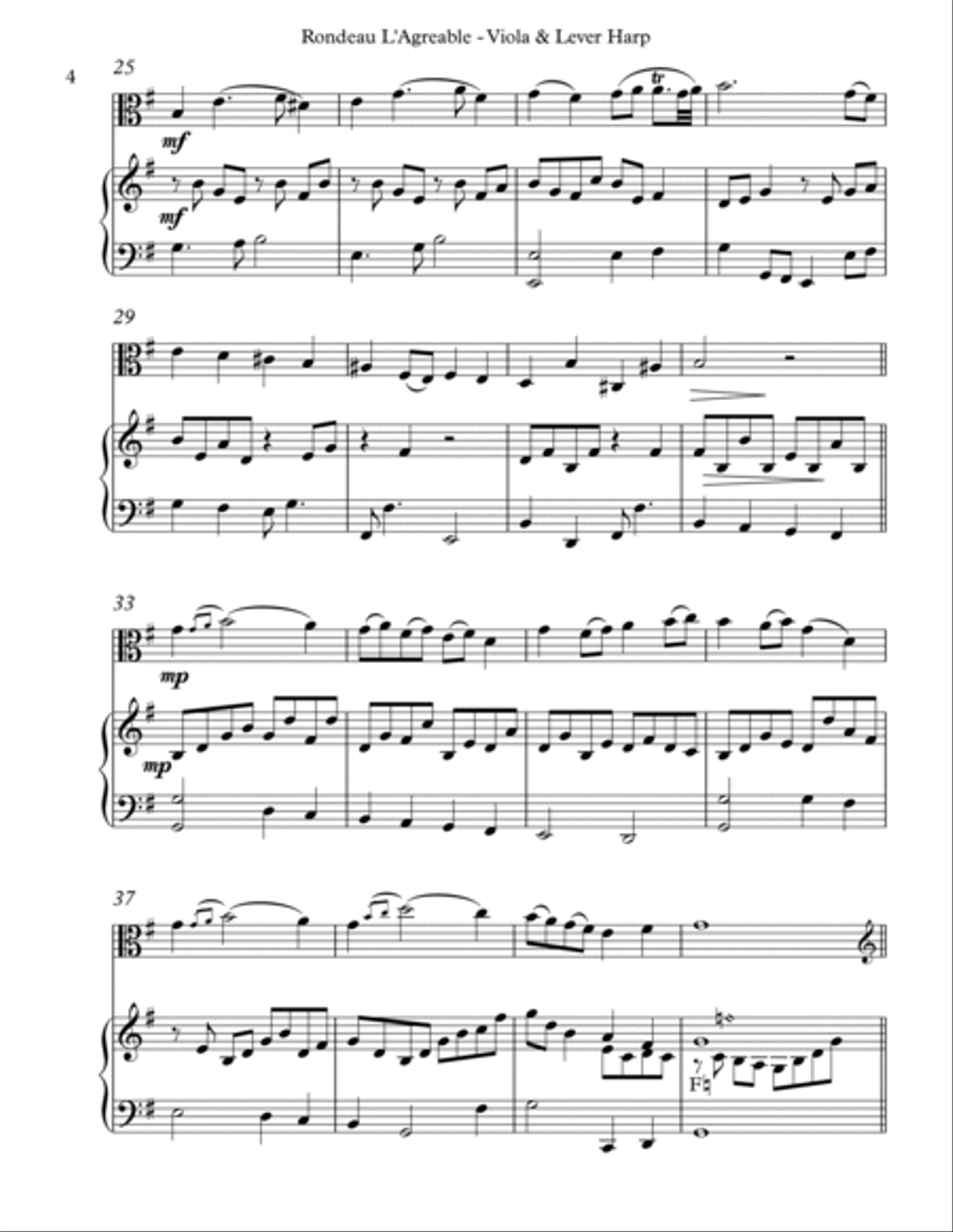 Rondeau L’Agreable, Duet for Viola & Lever Harp String Duet scores gallery preview page 4