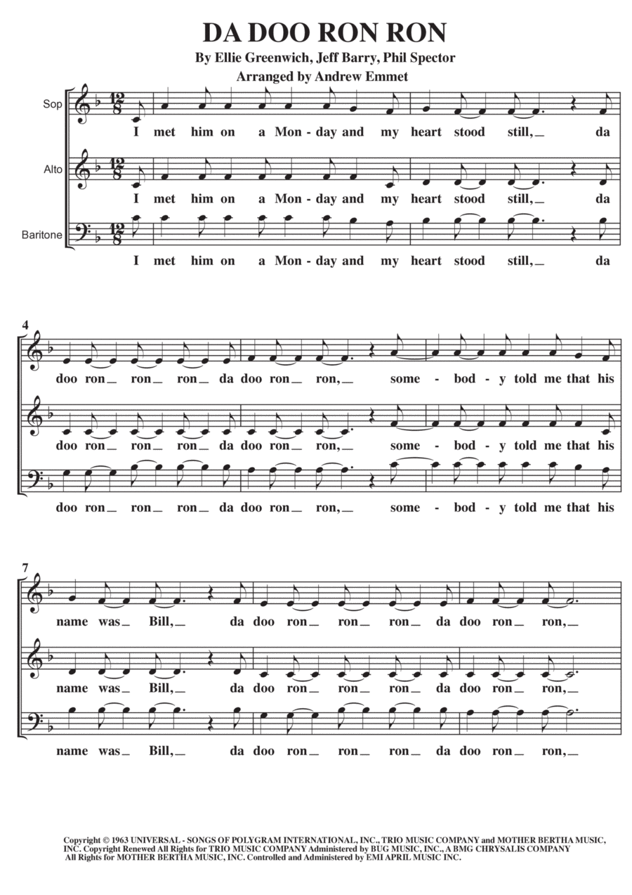 Da Doo Ron Ron (when He Walked Me Home) 3-Part scores gallery preview page 1
