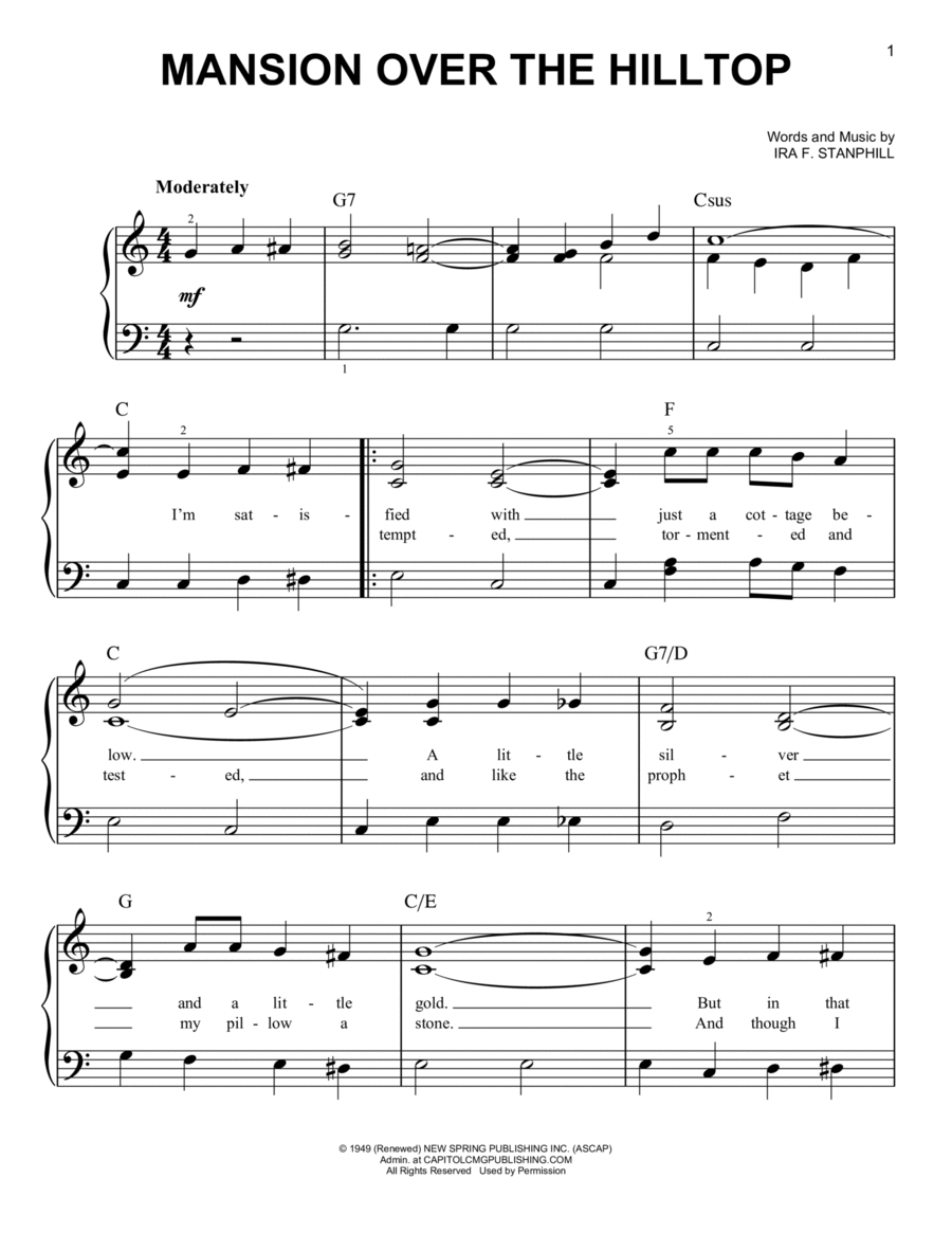 Mansion Over The Hilltop Easy Piano scores gallery preview page 1