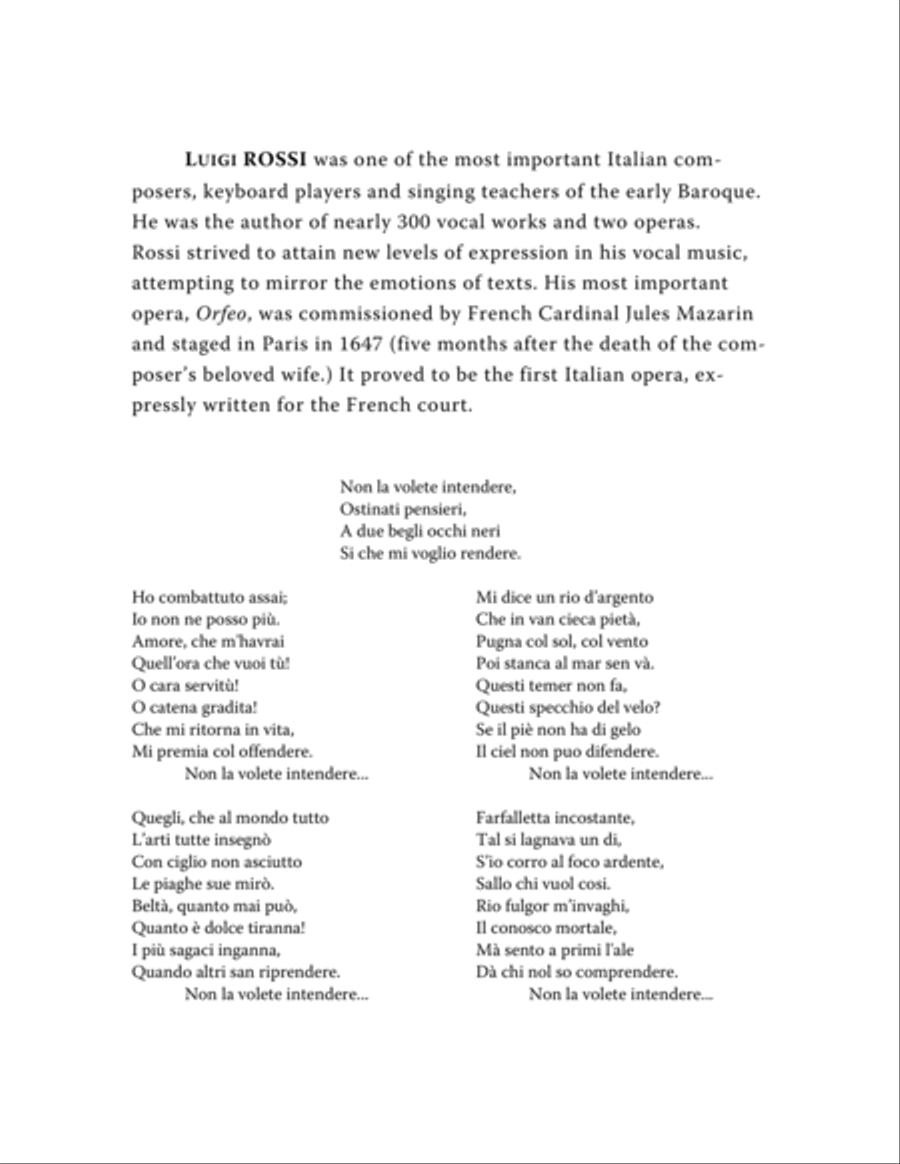 ROSSI Luigi: Non la volete intendere, cantata for Voice (Alto/Tenor) and Piano (A minor)