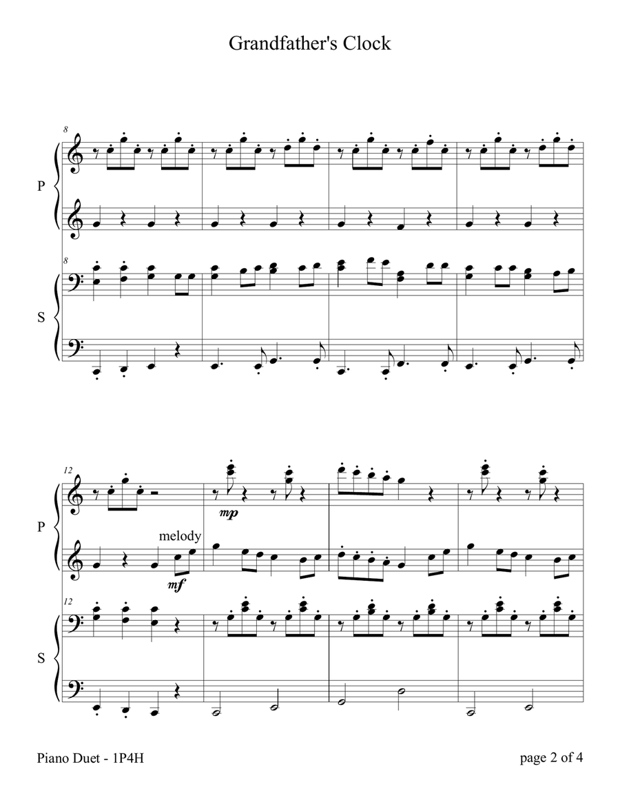 My Grandfather’s Clock (1 Piano, 4 Hands Duet) 1 Piano, 4-Hands scores gallery preview page 4