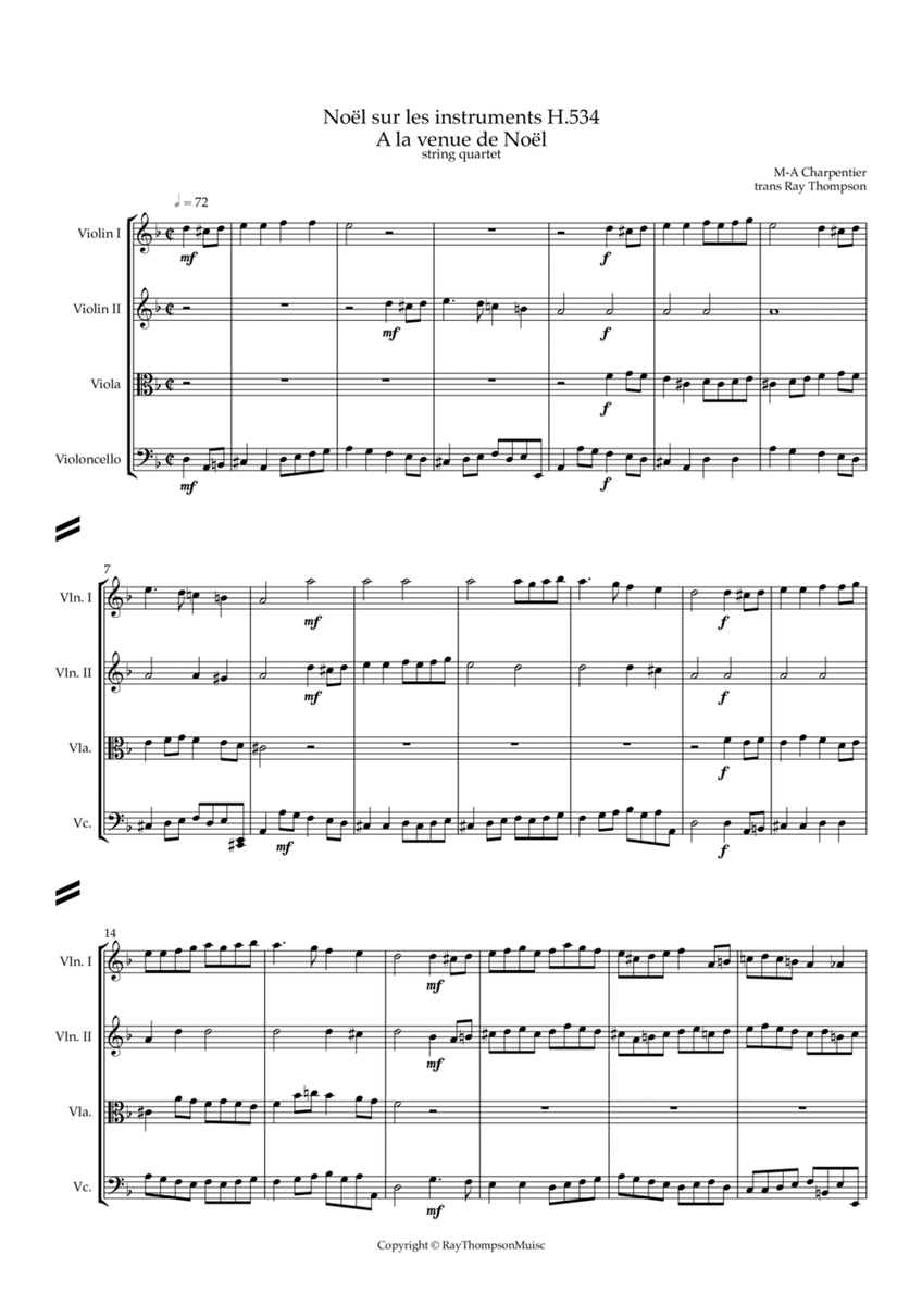 Charpentier: Noëls sur les instruments H 534: A la venue de Noël - string quartet image number null
