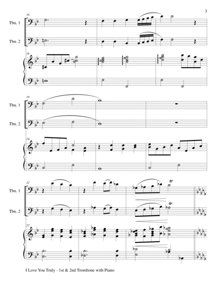 I LOVE YOU TRULY (Trio – Trombone 1, Trombone 2, and Piano with Score and Parts) image number null