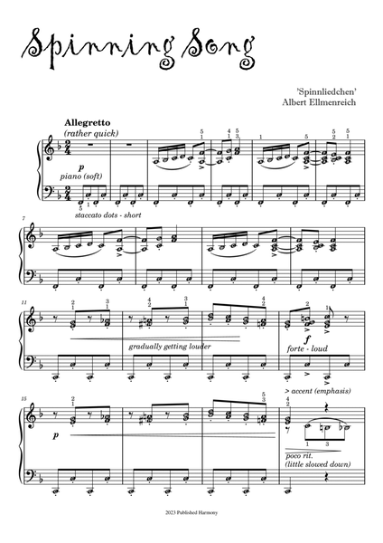 SPINNING SONG Albert Ellmenreich - Piano Sheet Music with note names image number null
