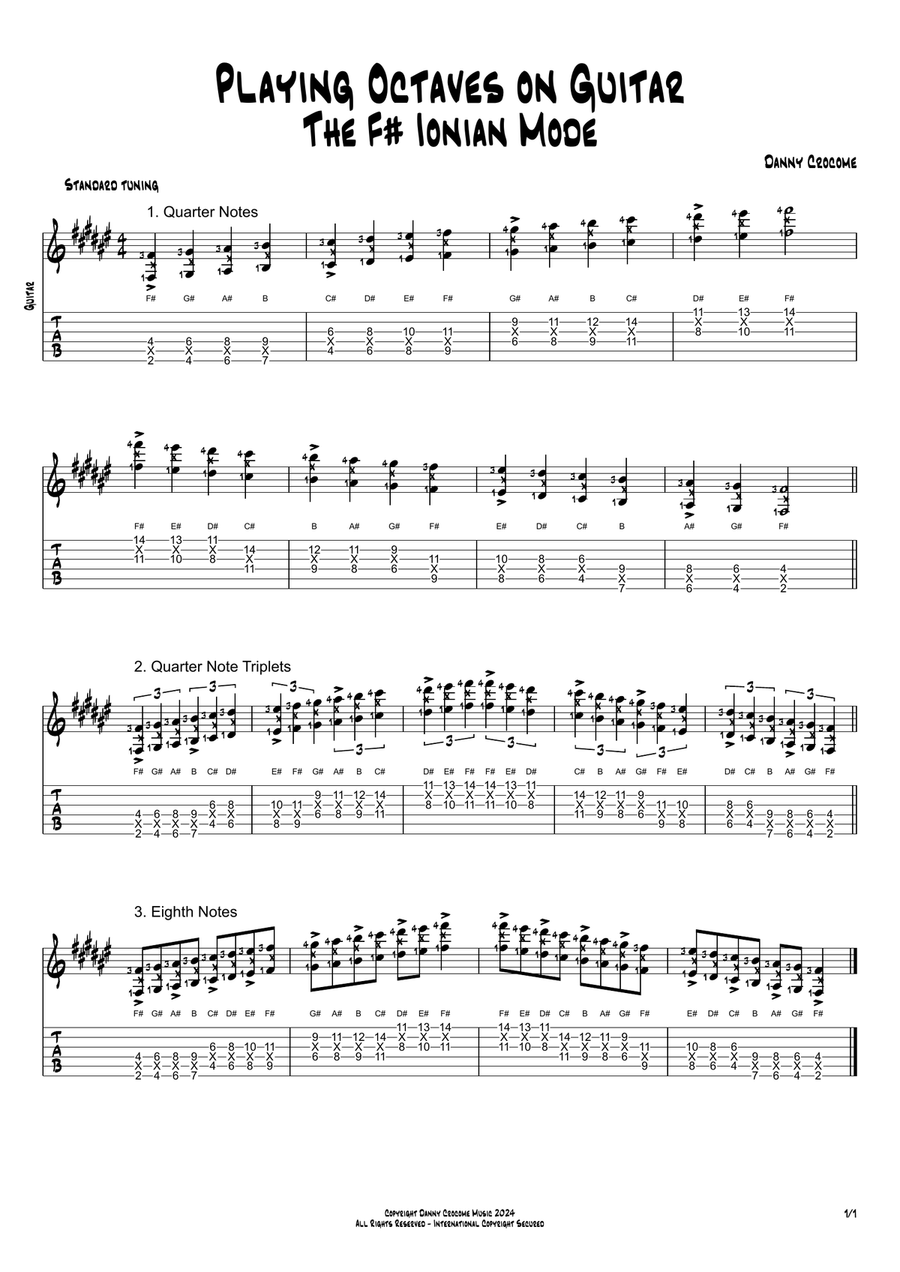 Playing Octaves on Guitar - The F# Ionian Mode Acoustic Guitar scores gallery preview page 1