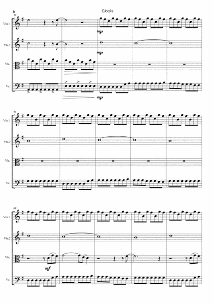 Clocks String Quartet scores gallery preview page 6