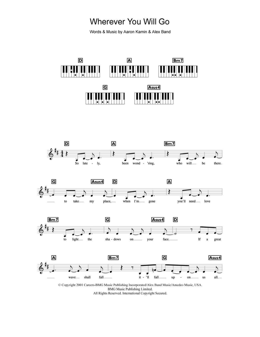 Wherever You Will Go Piano scores gallery preview page 1