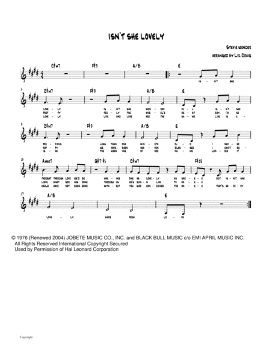 Isn't She Lovely Isn't She Lovely Voice scores gallery preview page 1
