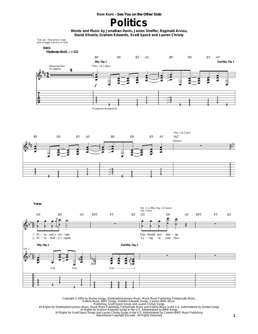 Politics Politics Electric Guitar scores gallery preview page 1