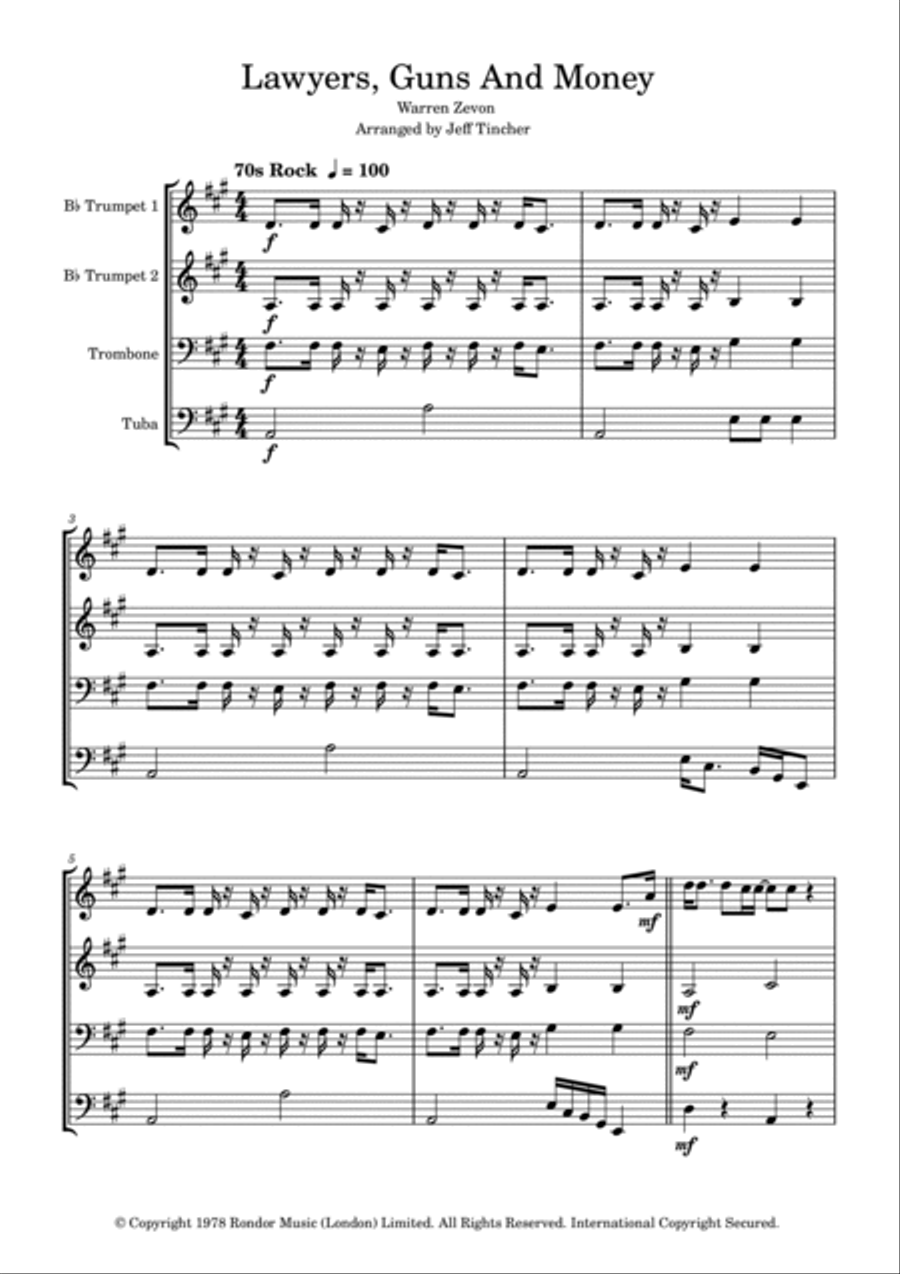 Lawyers, Guns And Money Brass Ensemble scores gallery preview page 2
