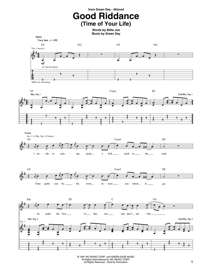 Good Riddance (Time Of Your Life) Acoustic Guitar scores gallery preview page 1