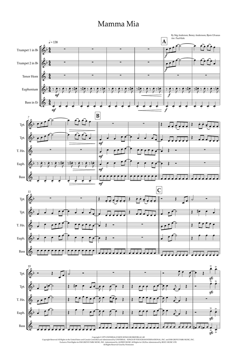 Mamma Mia Brass Quintet scores gallery preview page 1