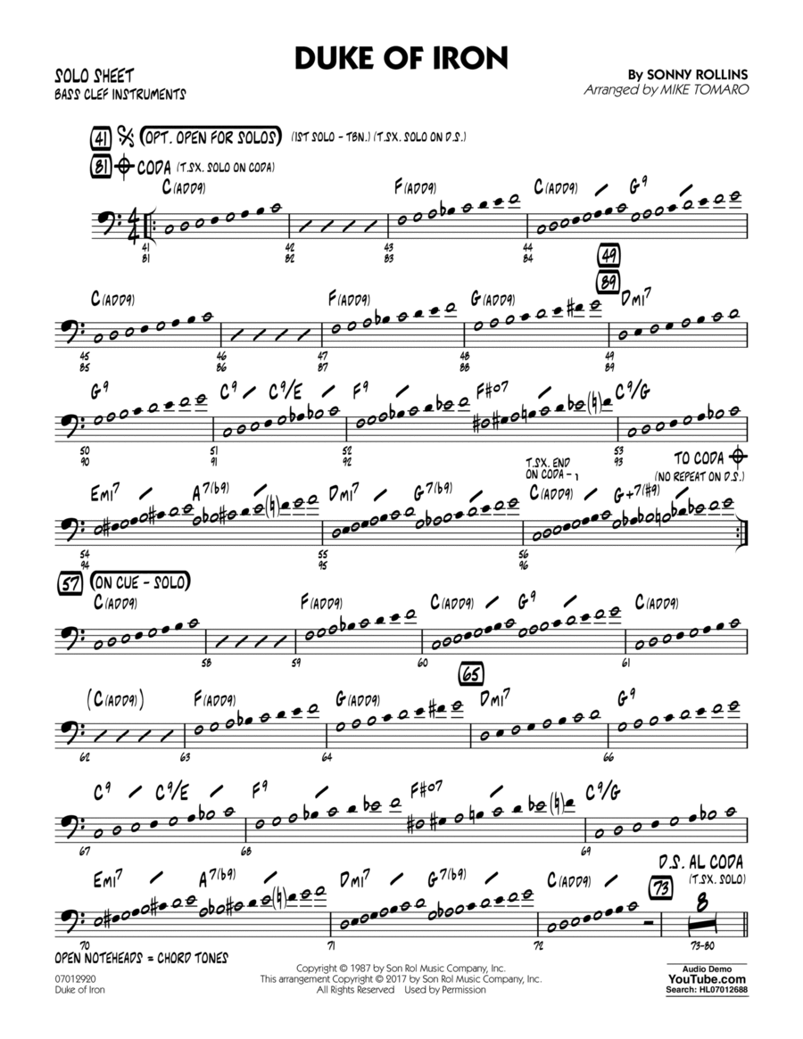 Duke Of Iron - Bass Clef Solo Sheet Part scores gallery preview page 1