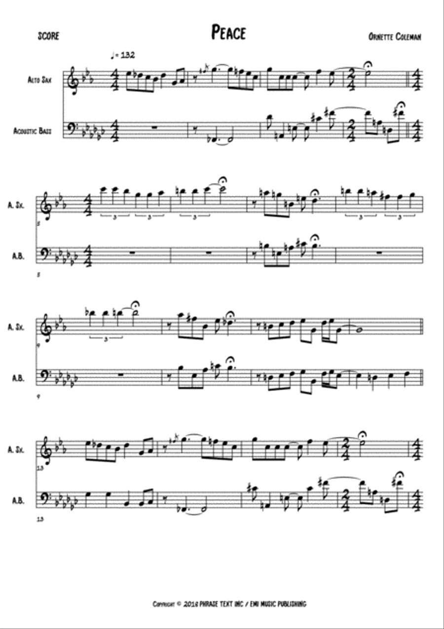 Peace Peace Alto Saxophone scores gallery preview page 1