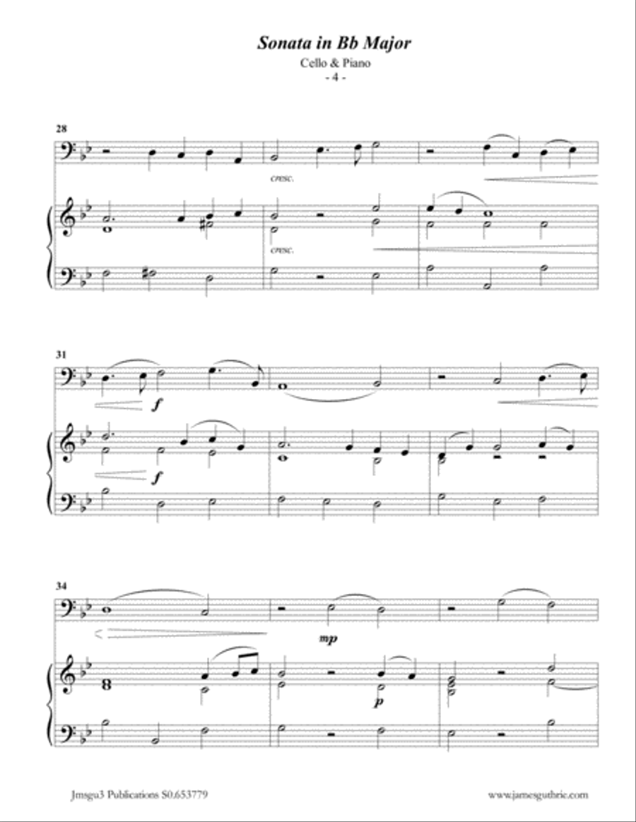 Telemann: Sonata in Bb Major for Cello & Piano Piano scores gallery preview page 4