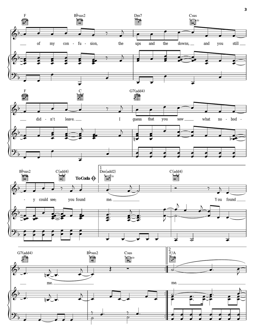 You Found Me You Found Me Piano, Vocal, Guitar scores gallery preview page 3