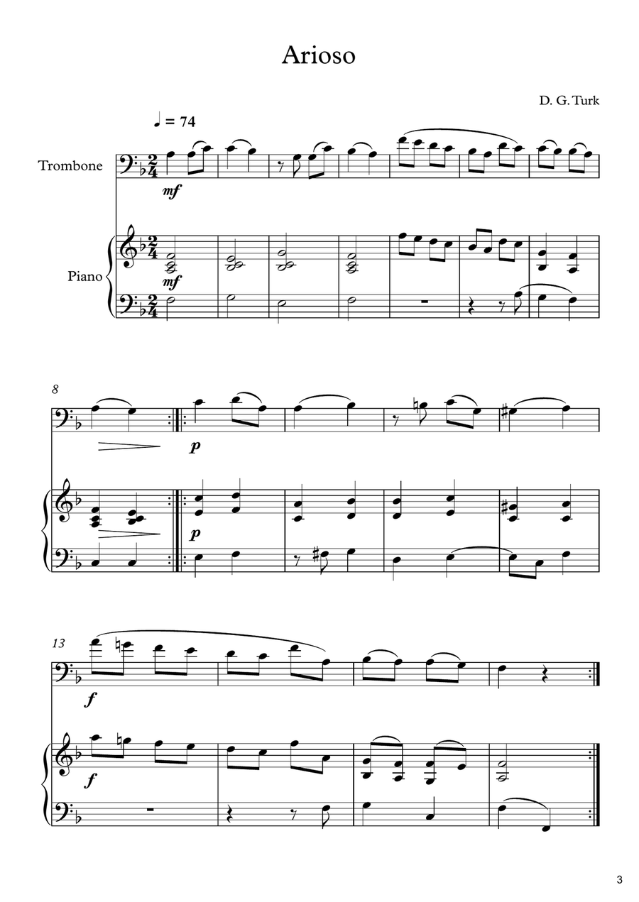70 Easy Classical Pieces For Trombone & Piano Piano Accompaniment scores gallery preview page 5
