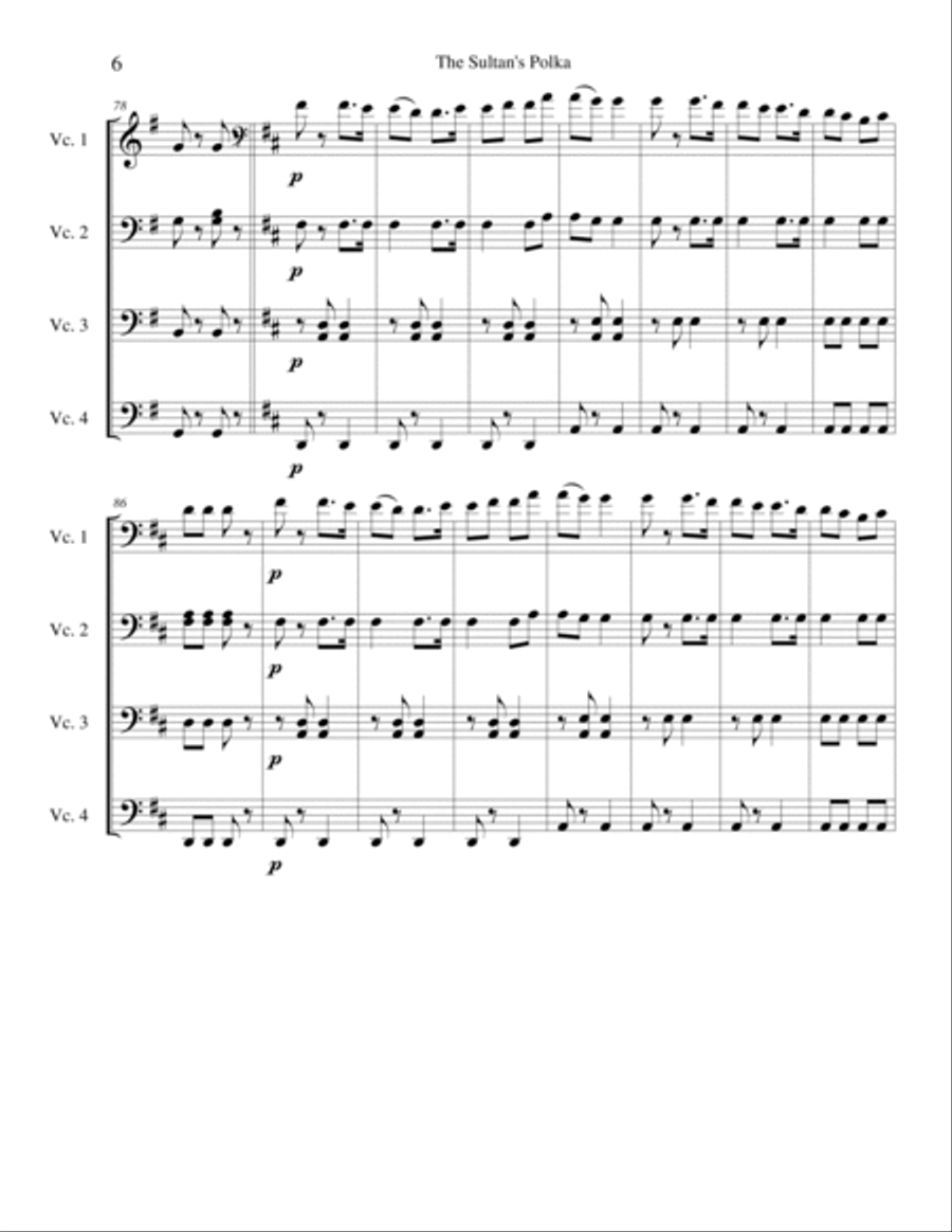 The Sultan's Polka for Cello Quartet Cello scores gallery preview page 6