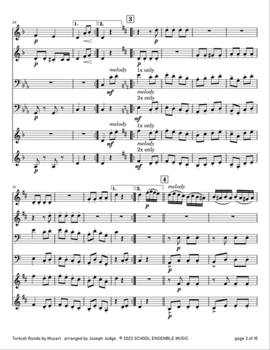 Turkish Rondo by Mozart for Brass Quartet in Schools Brass Quartet scores gallery preview page 3