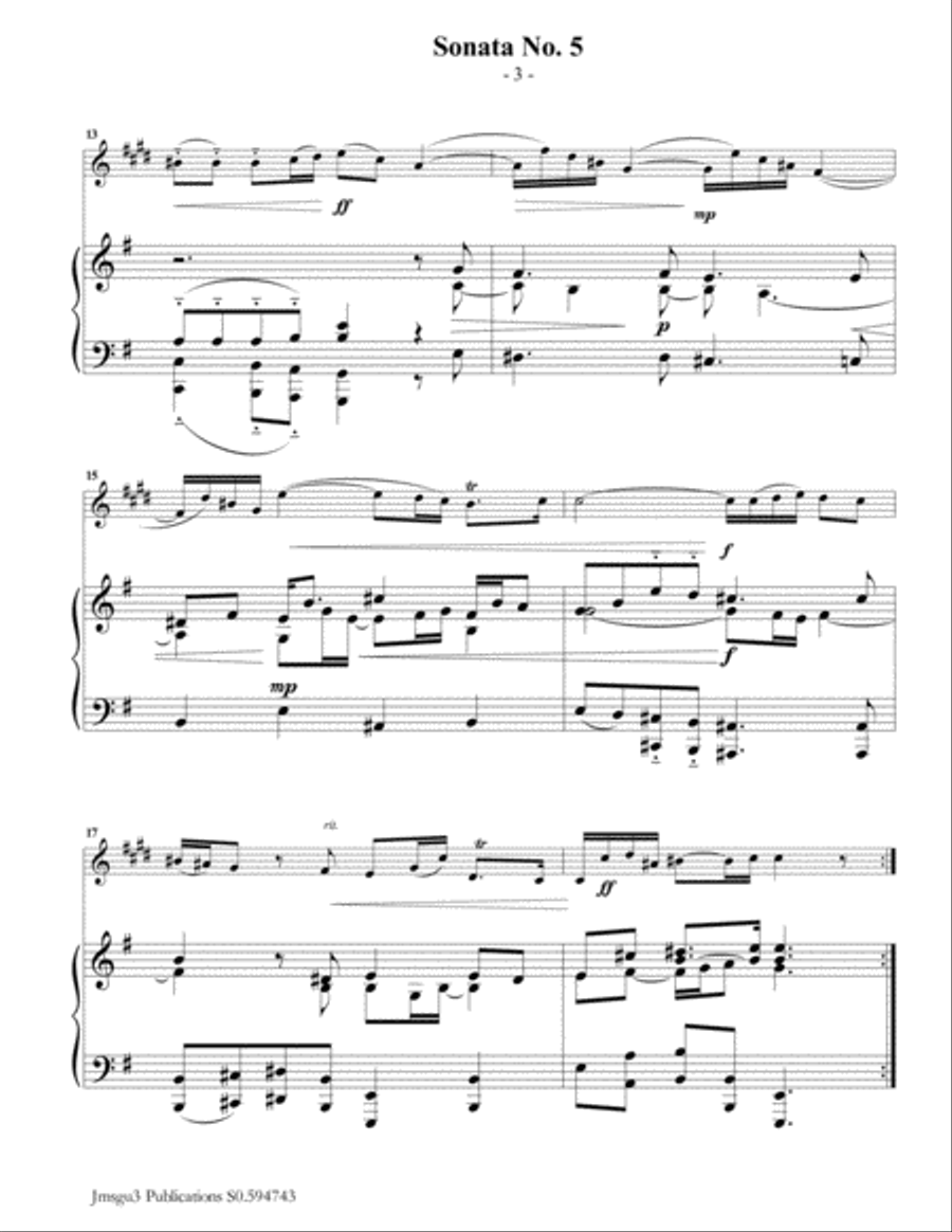 Vivaldi: Sonata No. 5 for Alto Sax & Piano Alto Saxophone scores gallery preview page 3
