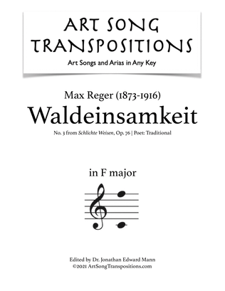 Book cover for REGER: Waldeinsamkeit, Op. 76 no. 3 (transposed to F major)