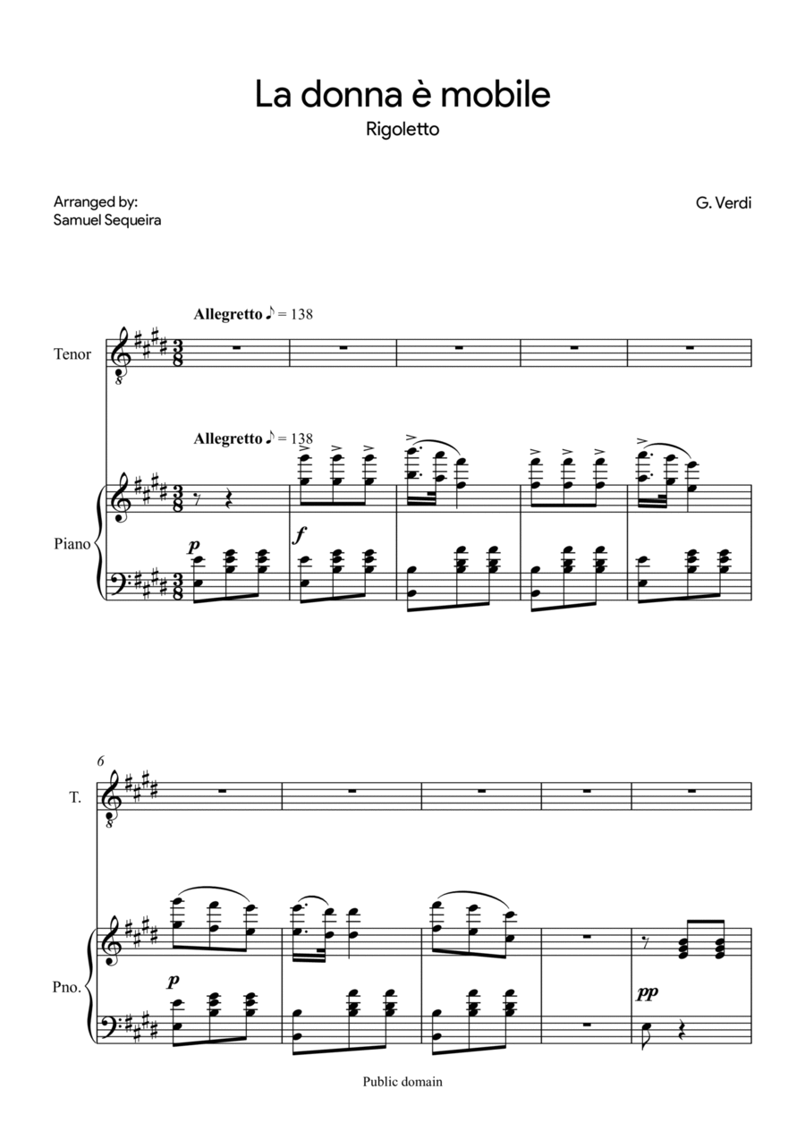 La donna è mobile - for Tenor - in E Voice scores gallery preview page 1