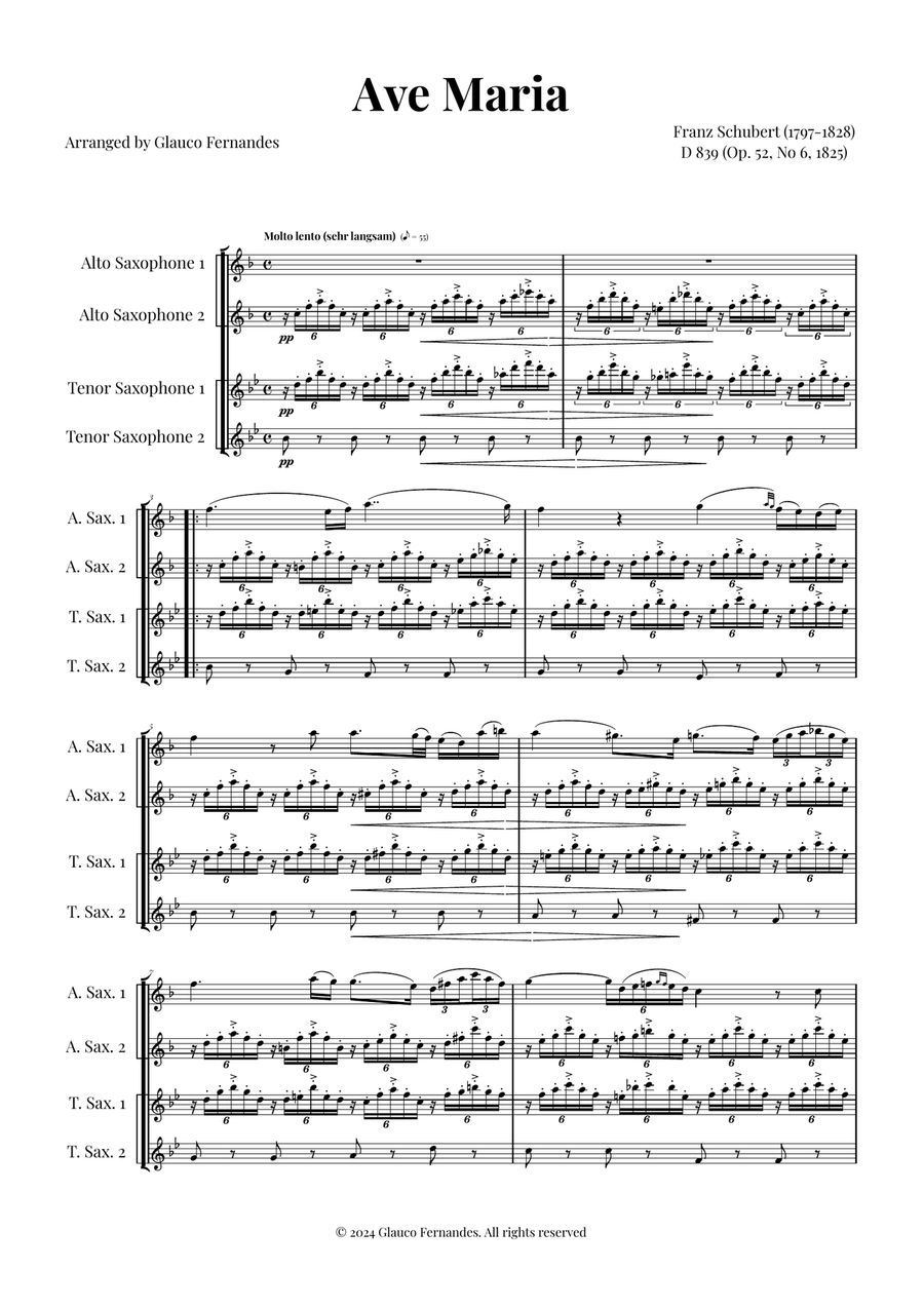 Ave Maria - Franz Schubert Saxophone Quartet scores gallery preview page 1