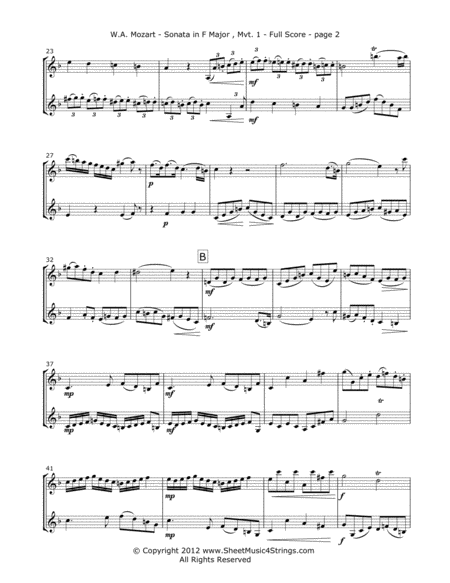 Mozart, W. - Sonata in F (Mvt. 1) for Two Violins image number null