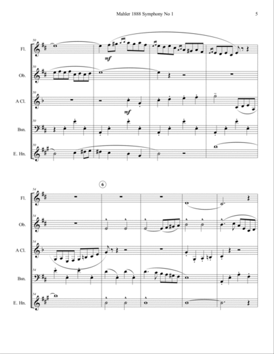 Mahler 1888 Symphony No 1 1st Movement Themes Woodwind Quintet Score and Parts Woodwind Quintet scores gallery preview page 5