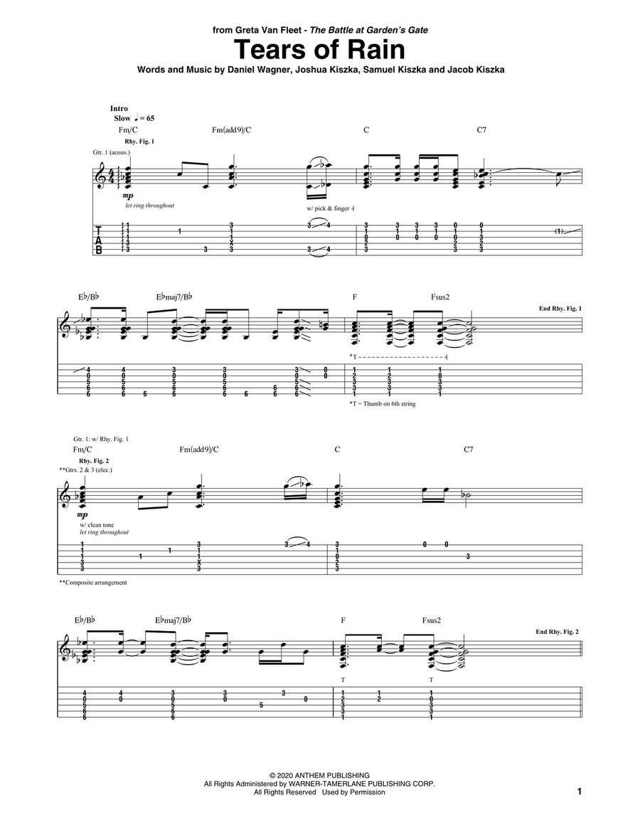 Tears Of Rain Guitar Tablature scores gallery preview page 1