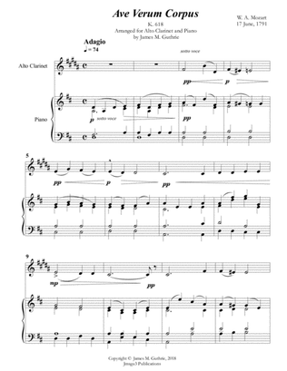 Mozart: Ave Verum Corpus for Alto Clarinet & Piano