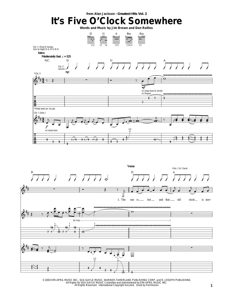 It's Five O'Clock Somewhere Acoustic Guitar scores gallery preview page 1
