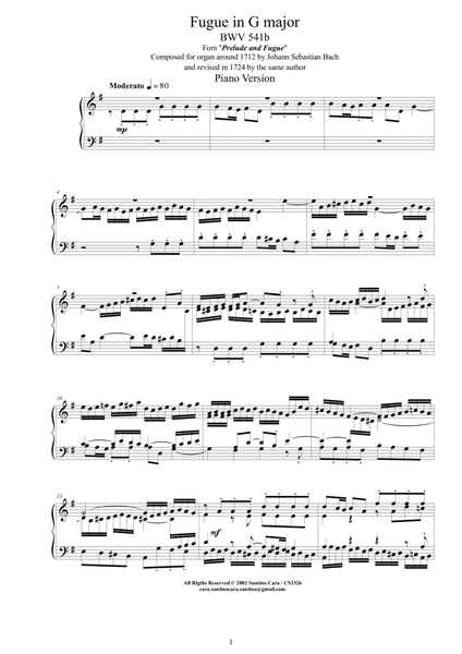 Bach - Fugue in G major BWV 541b - Piano version image number null